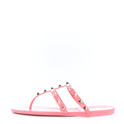 Valentino Garavani PVC Jelly Rockstud Caged Flat Thong Sandals 38 Sweet Pink 1 of 7