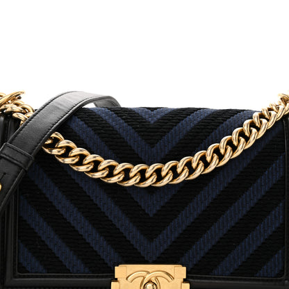 Chanel Fabric Chevron Braided Medium Boy Flap Black Navy 8 of 13