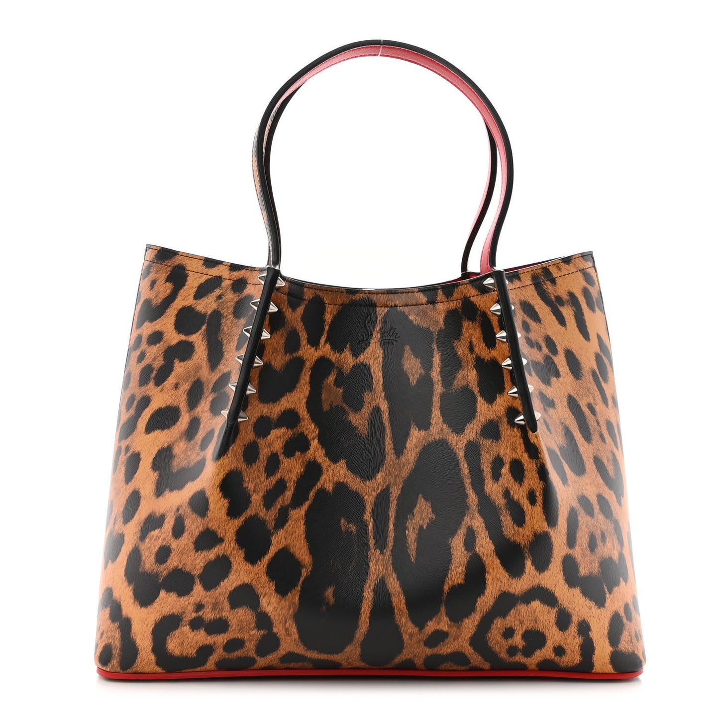 Calfskin Empire Leopard Print Spiked Cabarock Shopper Tote Spicy