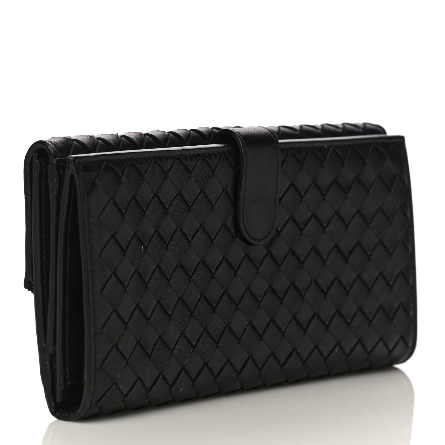 Nappa Intrecciato Embroidered Lace Continental Flap Wallet Black