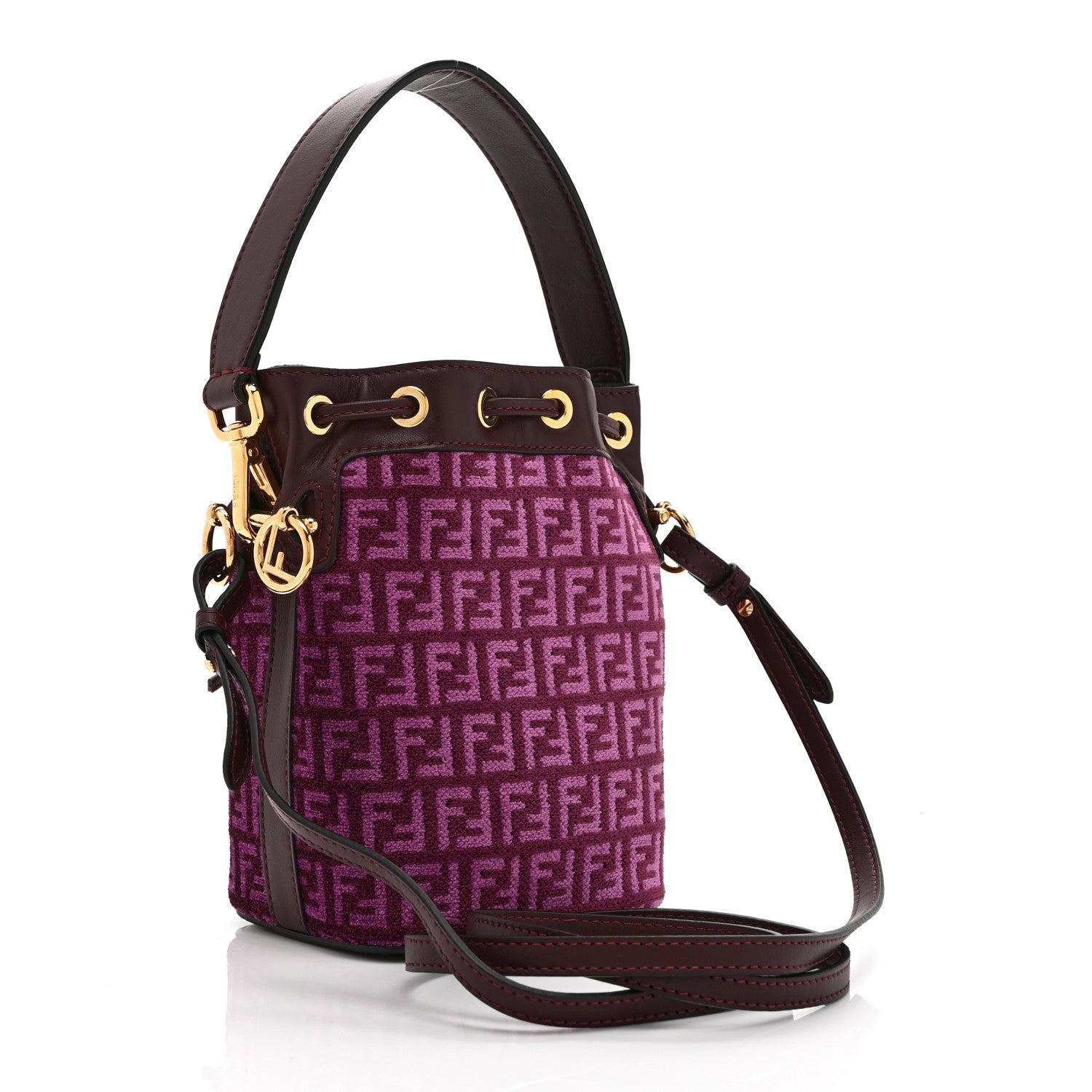 Fendi Chenille Vitello F is Fendi Micro FF Mini Mon Tresor Bucket Bag Rosso Roma 3 of 11
