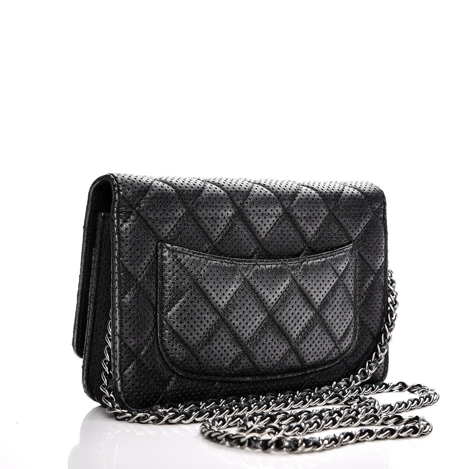 Chanel Metallic Perforated Lambskin Quilted Wallet On Chain WOC Black 3 of 10