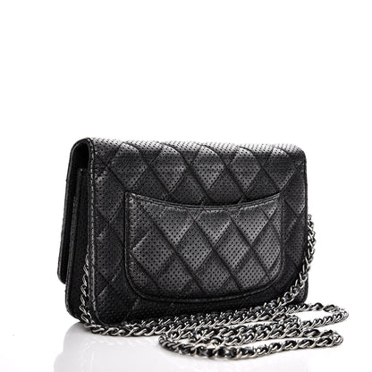 Chanel Metallic Perforated Lambskin Quilted Wallet On Chain WOC Black 3 of 10