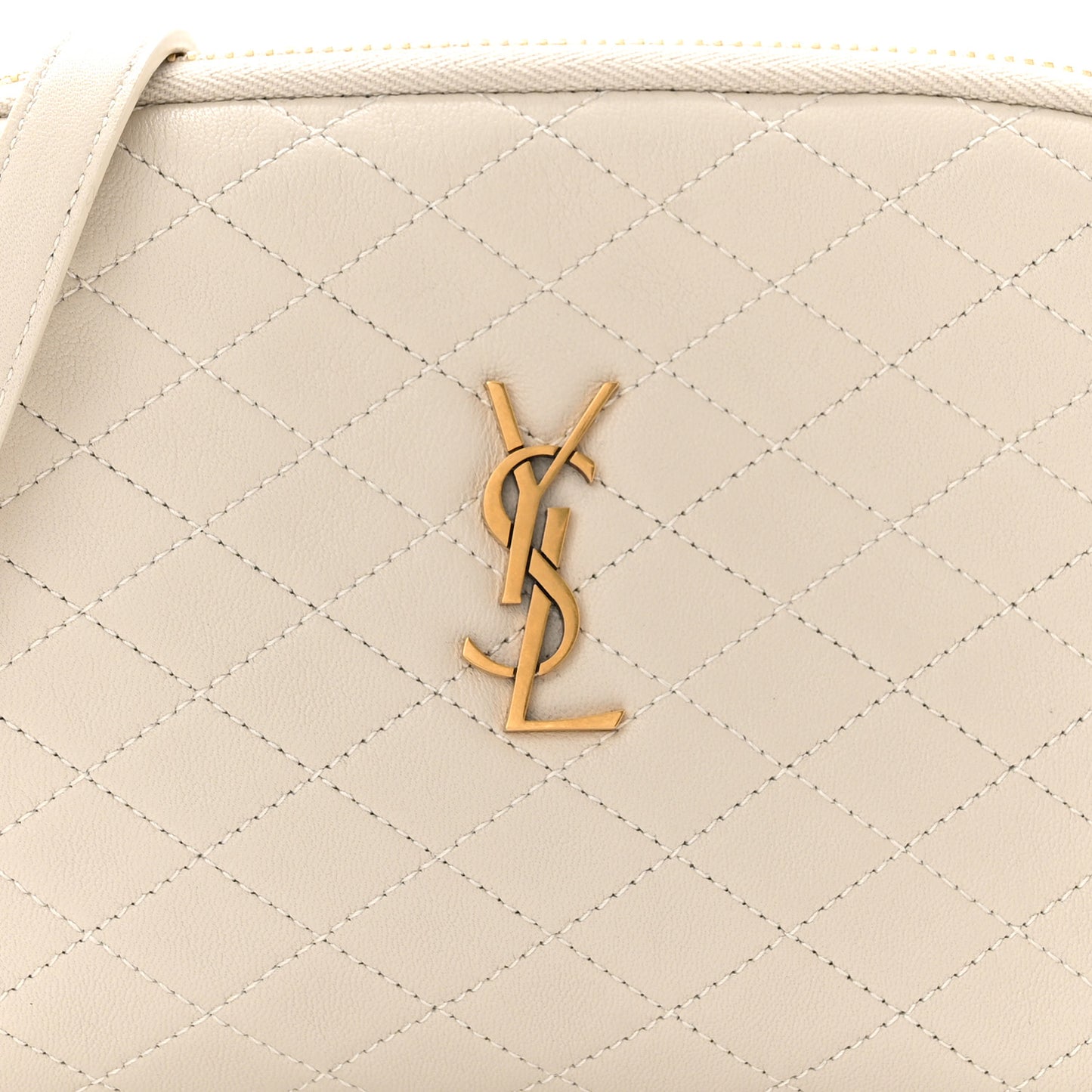 Lambskin Quilted Gaby Zipped Pouch Crema Soft