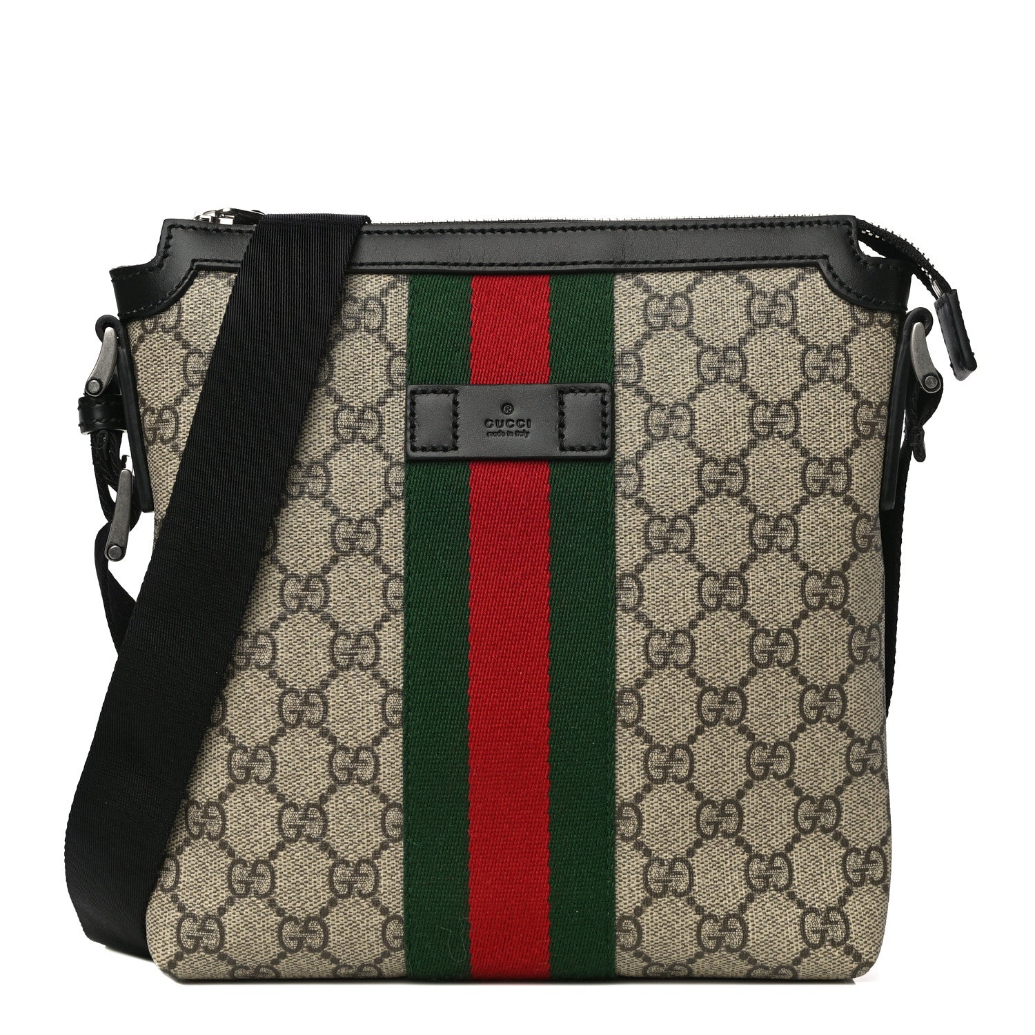 Gucci GG Supreme Monogram Web Messenger Bag Black 1 of 9