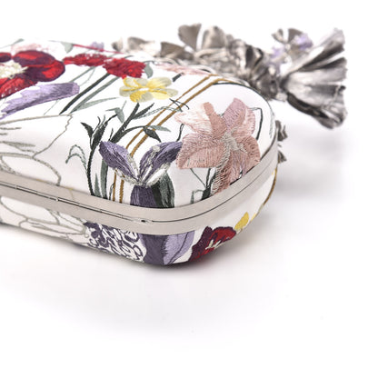 Alexander McQueen Satin Embroidered Flower Butterfly Knuckle Duster Box Clutch White Multicolor 9 of 12