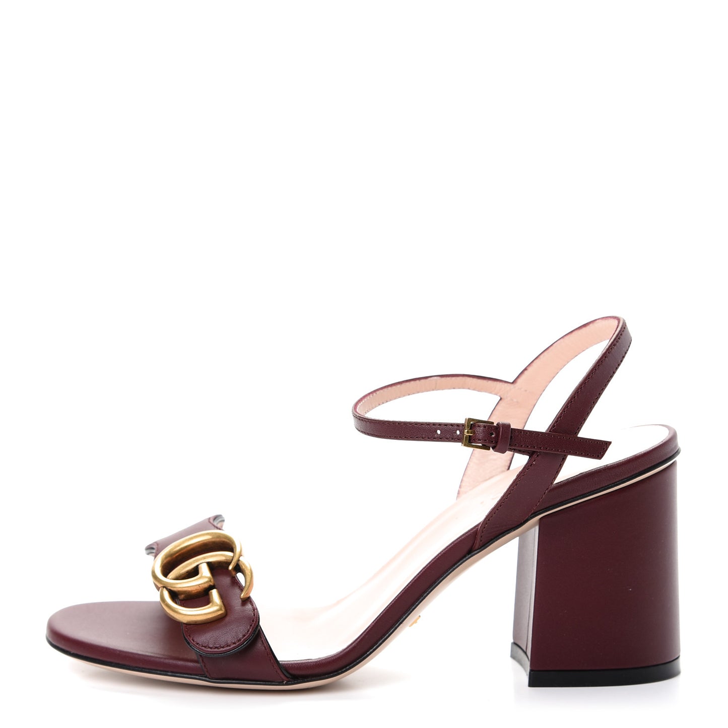 Lifford Calfskin GG Marmont Ankle Wrap 75mm Sandals 35 Vintage Bordeaux