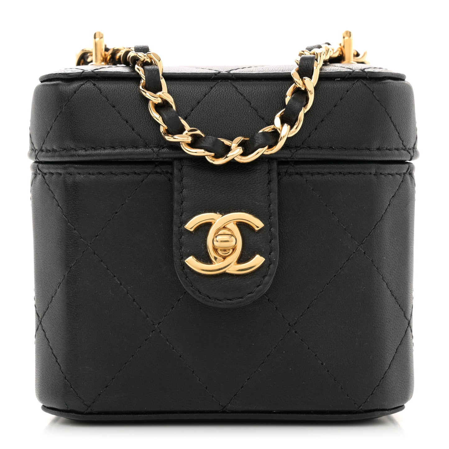 Lambskin Quilted Vanity Clutch With Chain Black