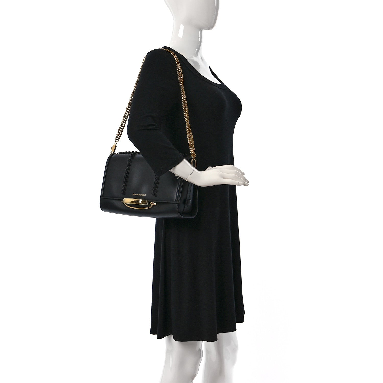 Alexander McQueen Calfskin Braided The Story Shoulder Bag Black 2 of 9