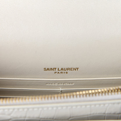 Saint Laurent Calfskin Crocodile Embossed Monogram Sunset Chain Wallet Blanc Vintage 8 of 11