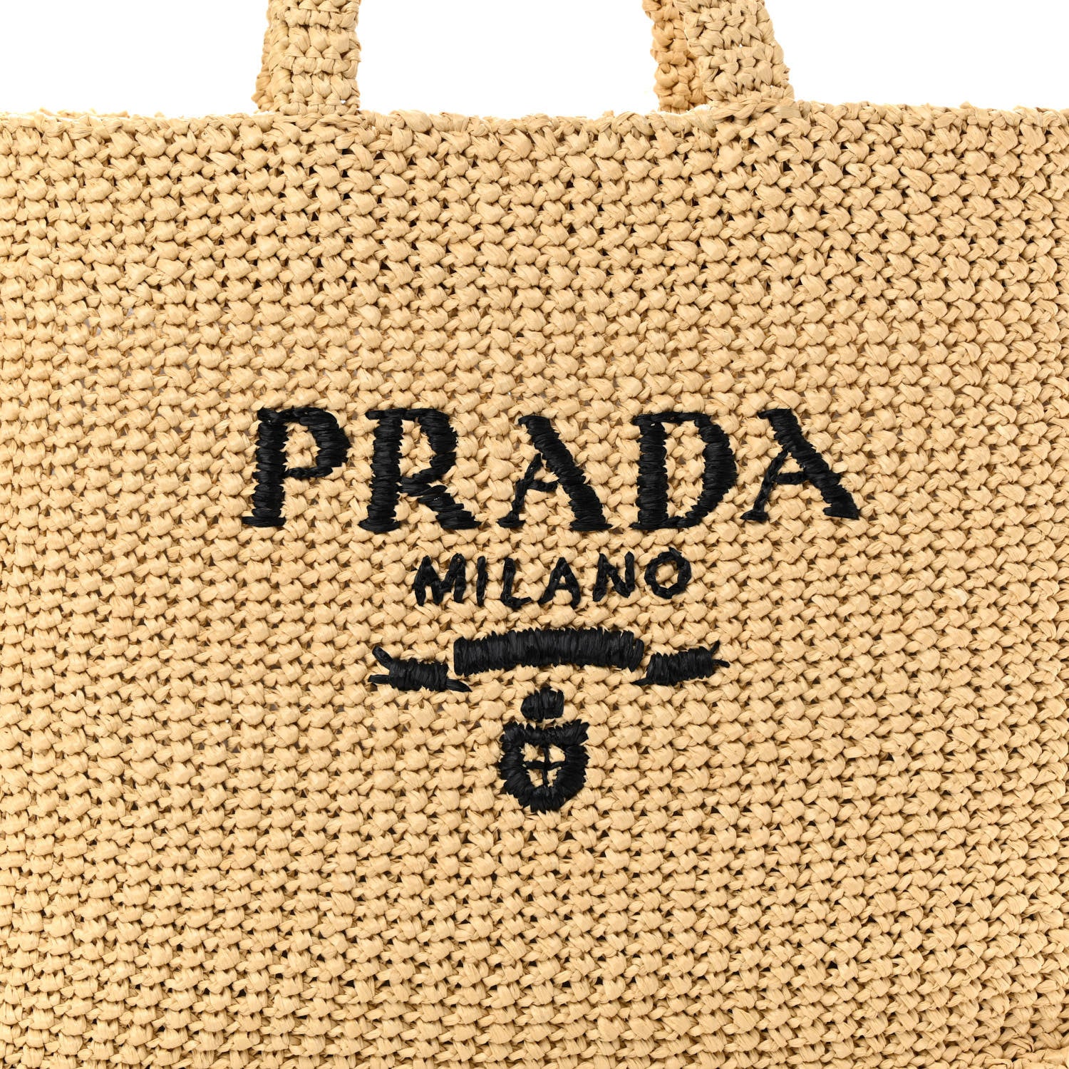 Prada Yarn Raffia Effect Crochet Embroidered Logo Tote Naturale 8 of 10