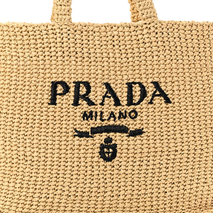 Prada Yarn Raffia Effect Crochet Embroidered Logo Tote Naturale 8 of 10