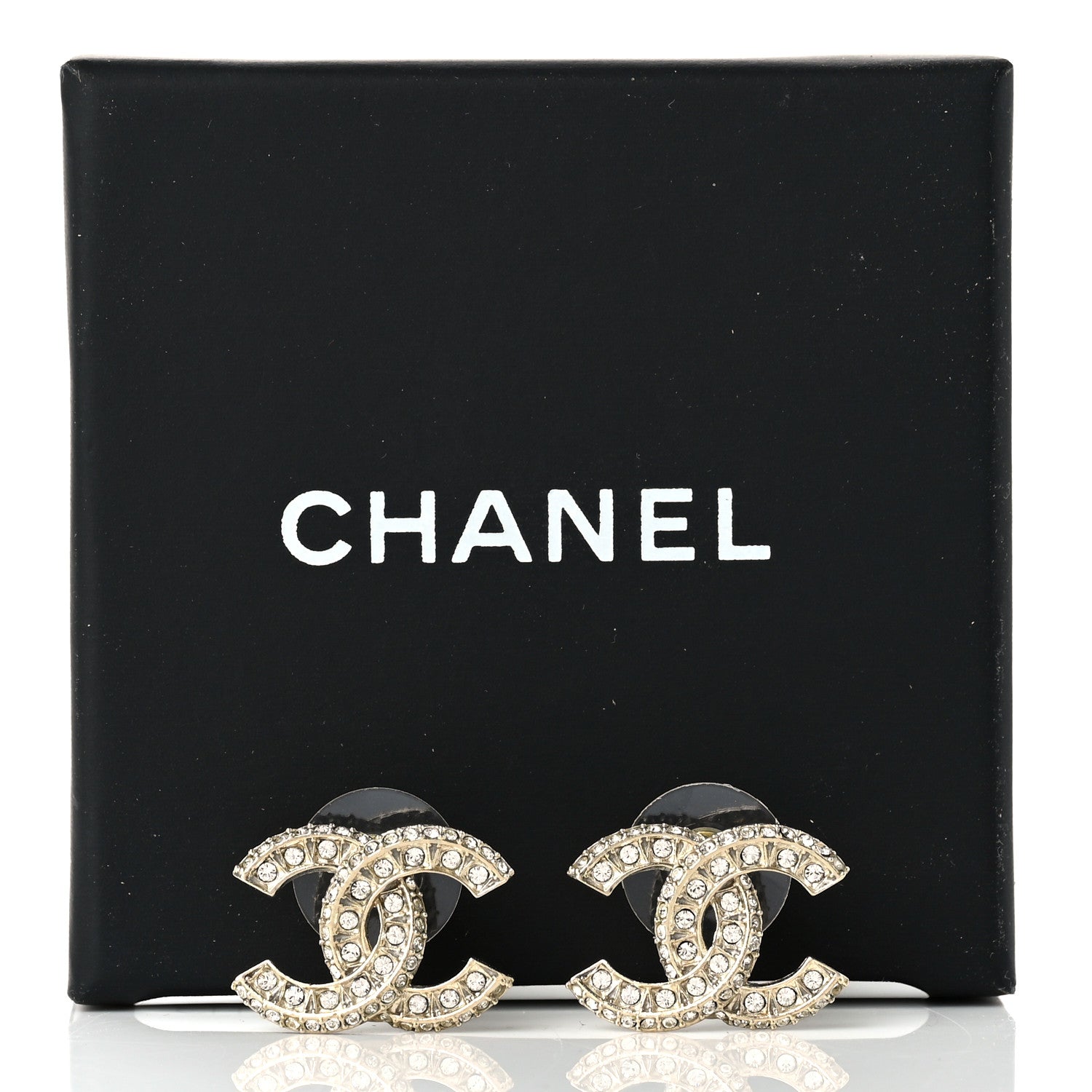 Chanel Crystal Timeless CC Earrings Light Gold 5 of 5