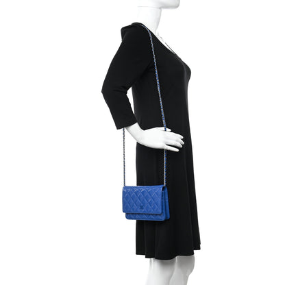 Chanel Patent Quilted Wallet On Chain WOC Dark Blue 2 of 13