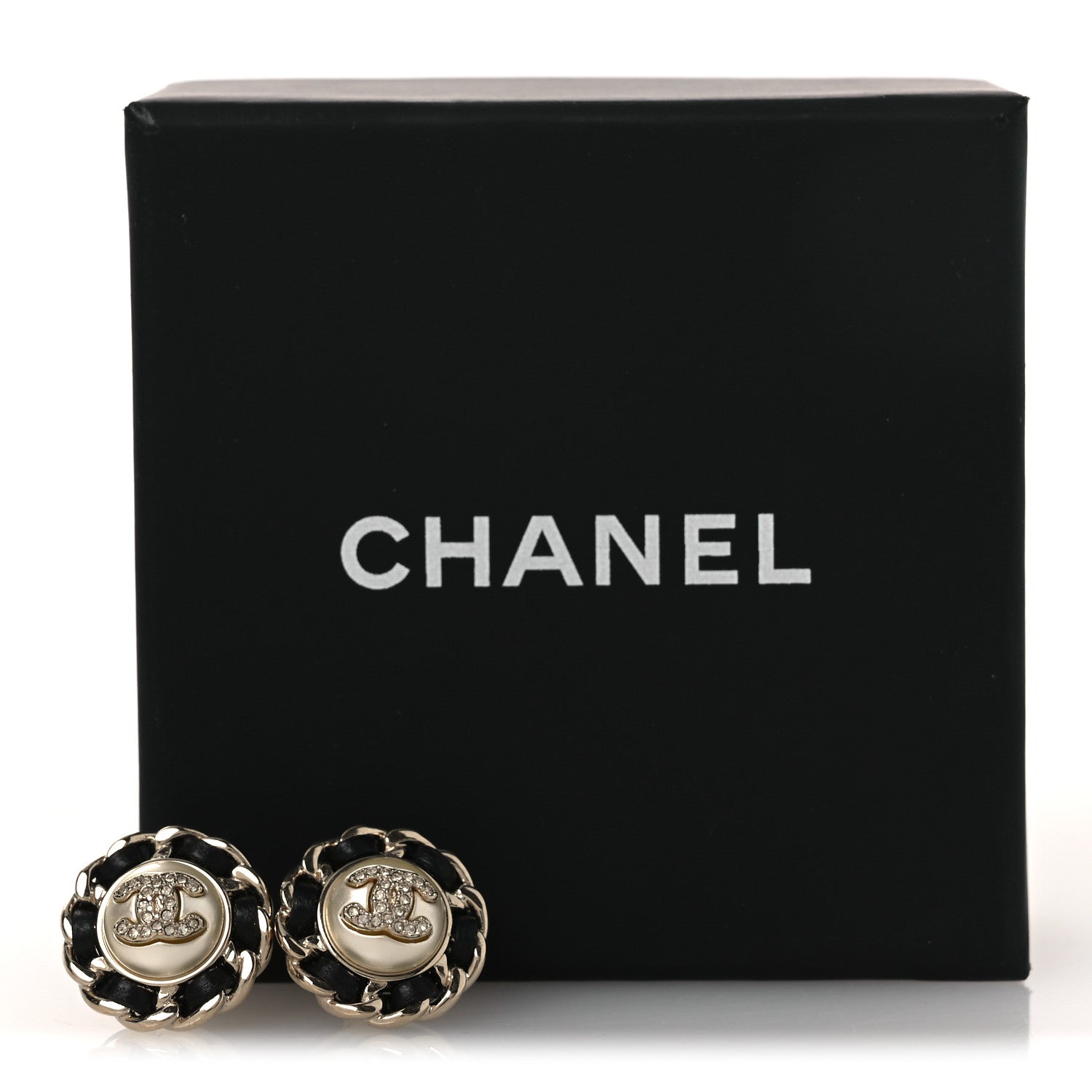 Chanel Pearl Crystal Lambskin CC Earrings Gold Black 5 of 5