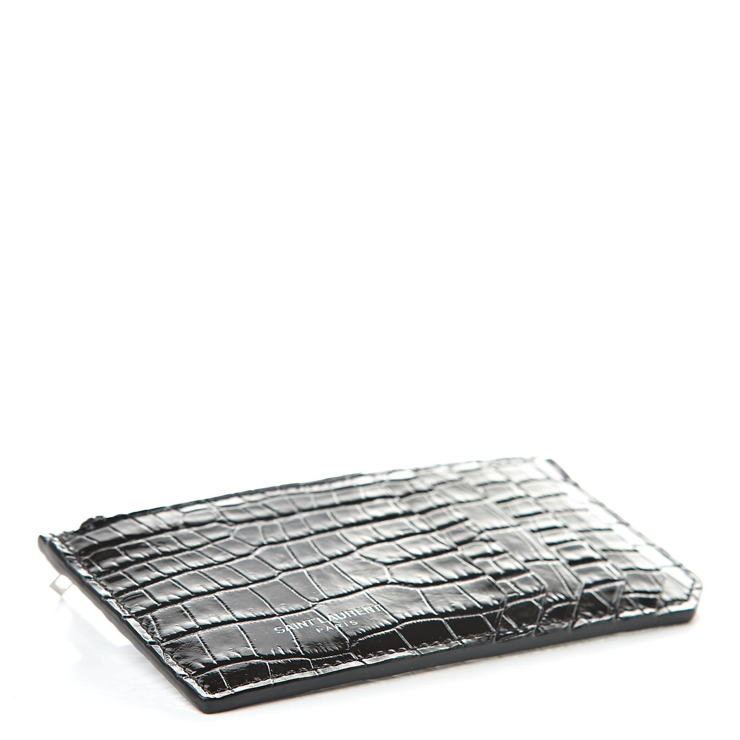 Calfskin Crocodile Embossed 5 Fragments Zip Pouch Card Holder Black