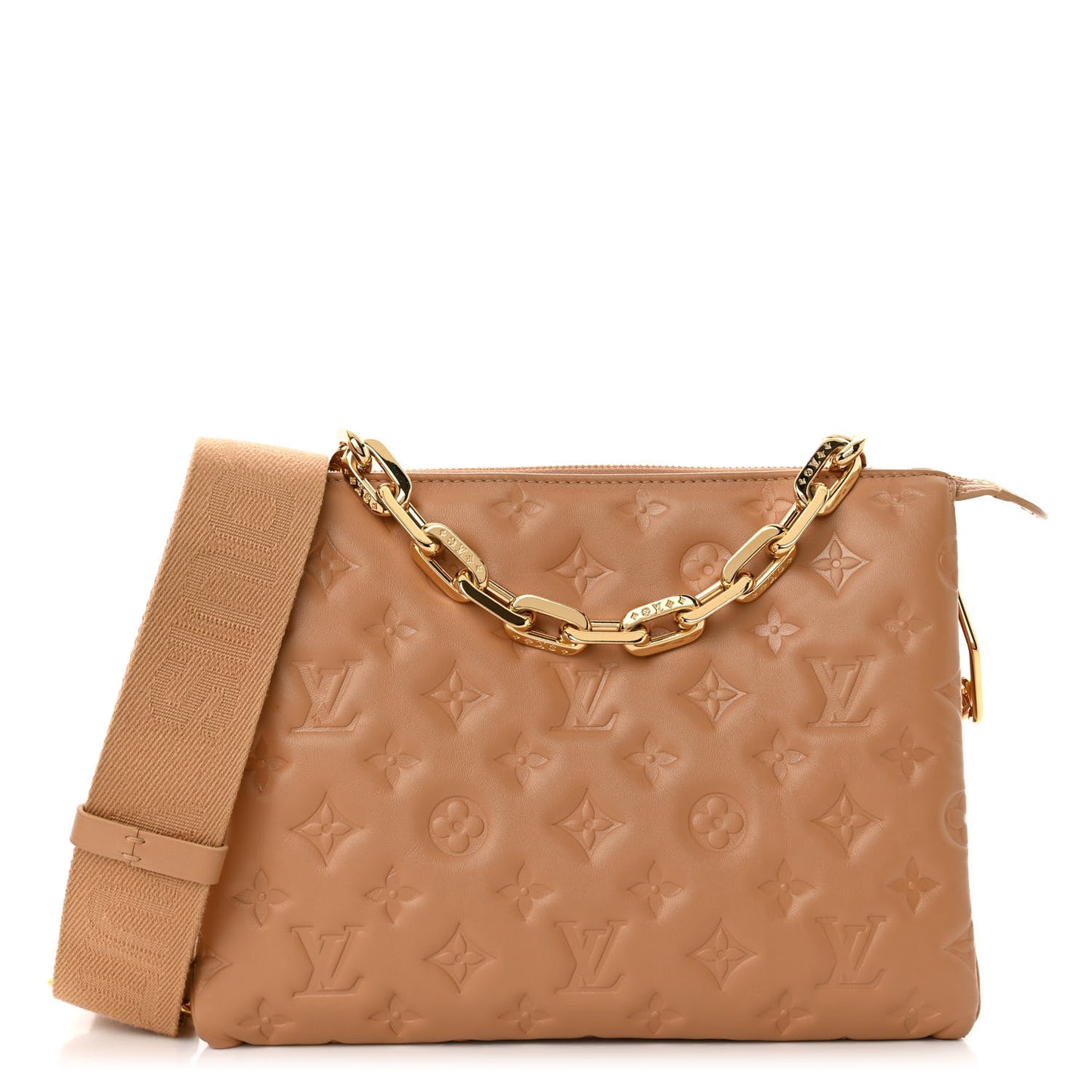 Lambskin Embossed Monogram Coussin PM Camel