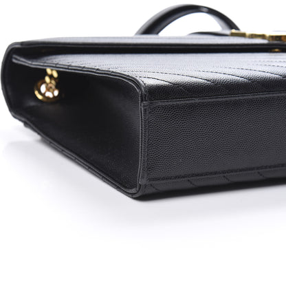 Saint Laurent Grain De Poudre Matelasse Chevron Large Monogram Satchel Black 9 of 10