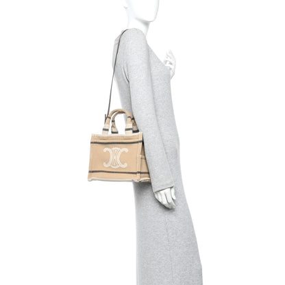 Celine Canvas Calfskin Small Cabas Thais Beige Black White 2 of 9