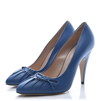 Gucci Nappa Bow High Heel Pumps 38 Riviera Blue 4 of 9