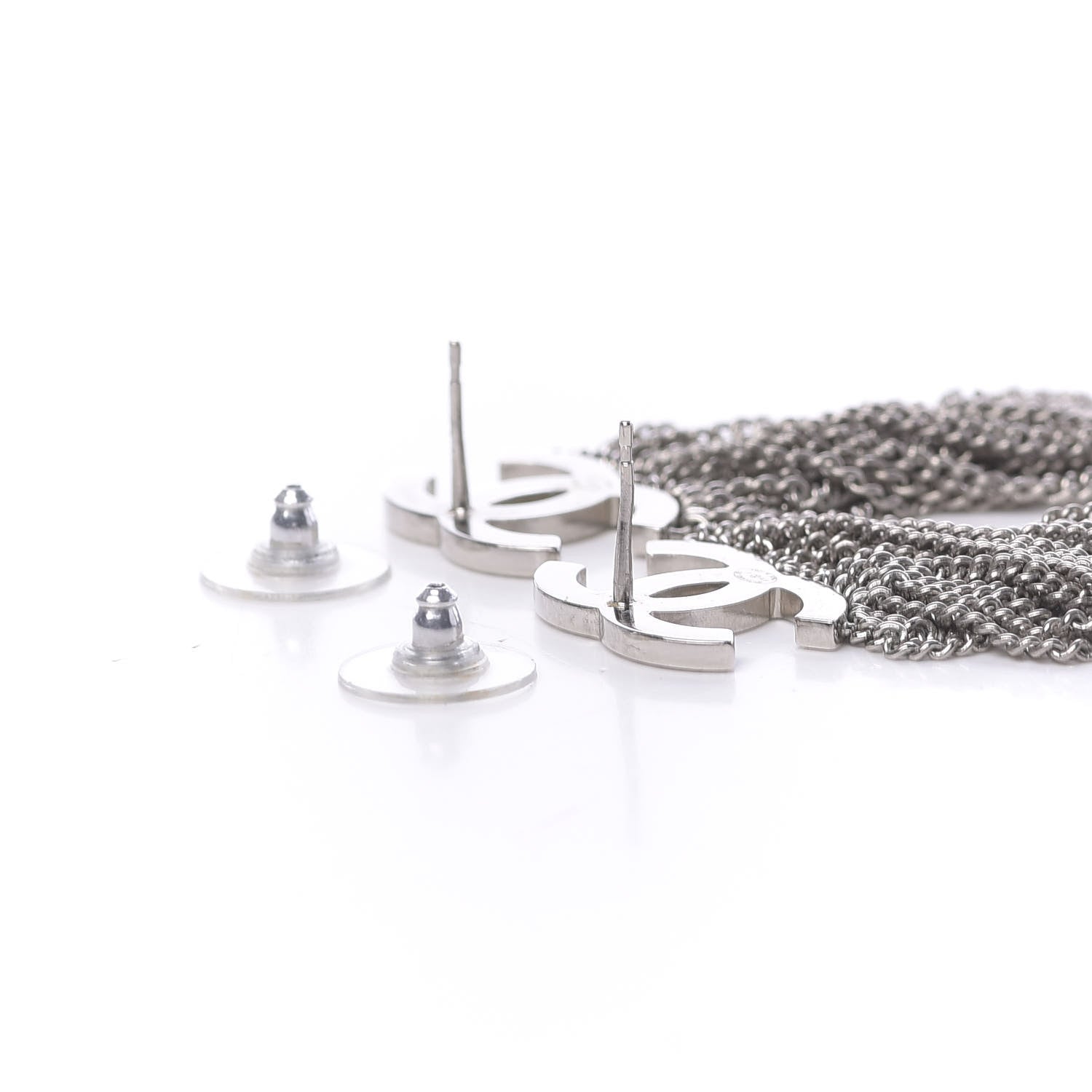 Chanel Baguette Crystal CC Chain Drop Earrings Silver 3 of 4