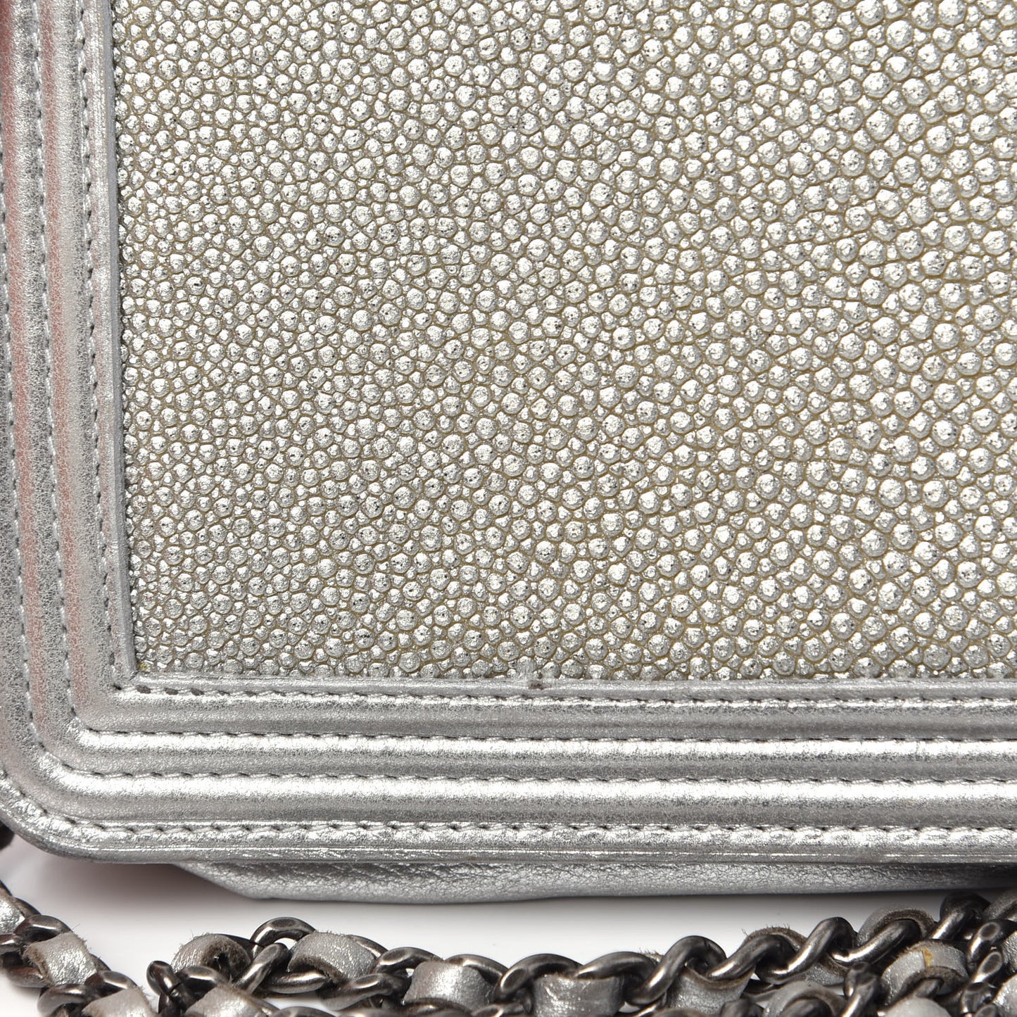 Metallic Galuchat Stingray Lambskin Boy Wallet On Chain WOC Silver