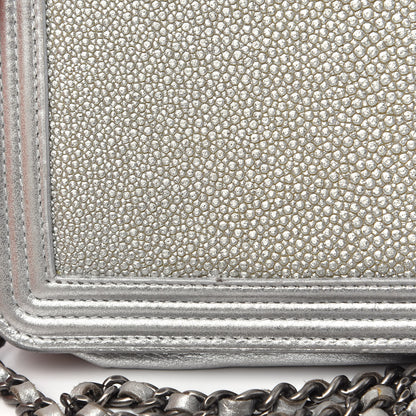 Chanel Metallic Galuchat Stingray Lambskin Boy Wallet On Chain WOC Silver 14 of 14