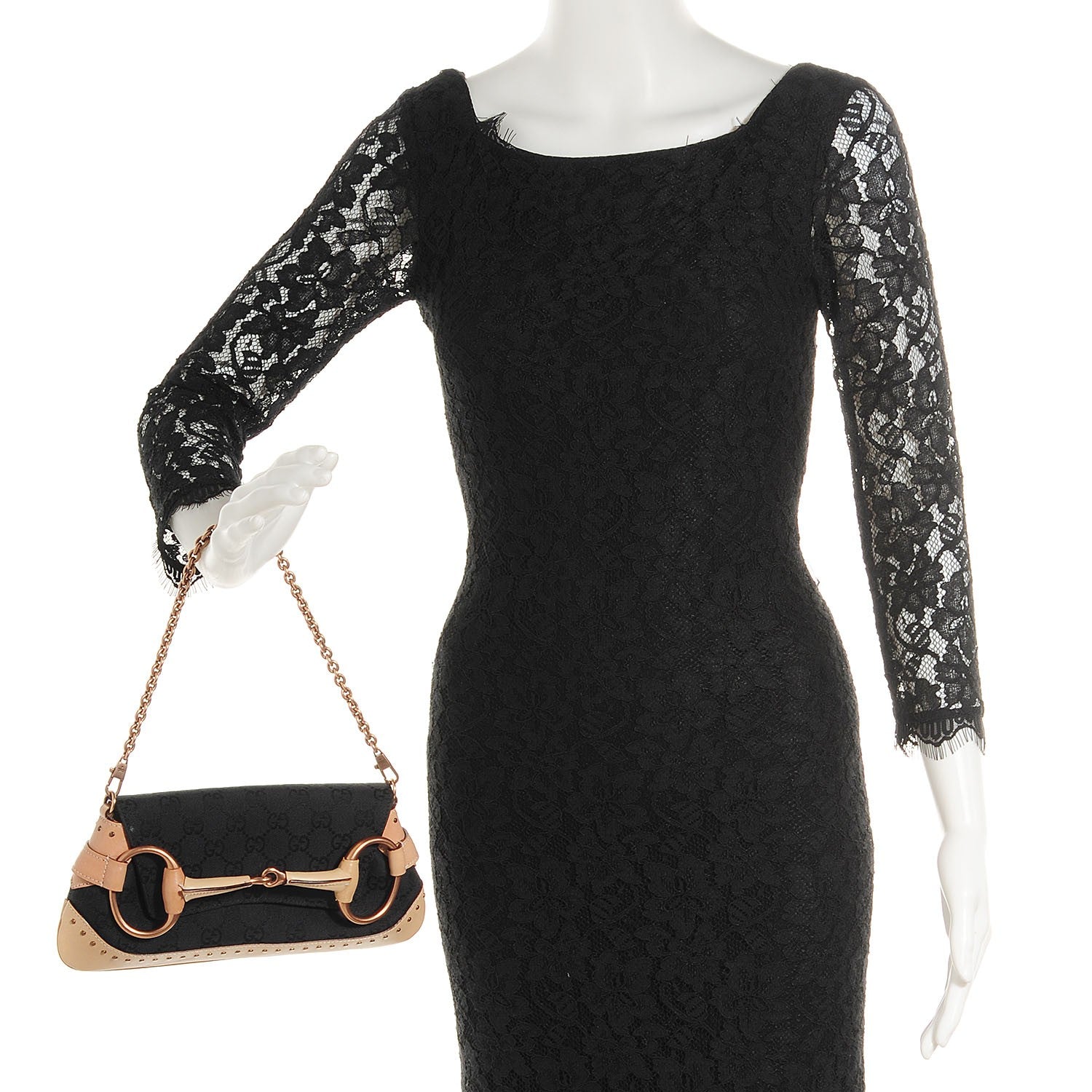 Gucci Monogram Horsebit Clutch Black Tan 2 of 7