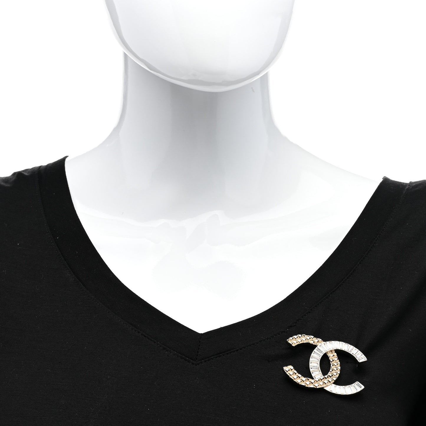 Baguette Crystal Quilted CC Brooch Gold