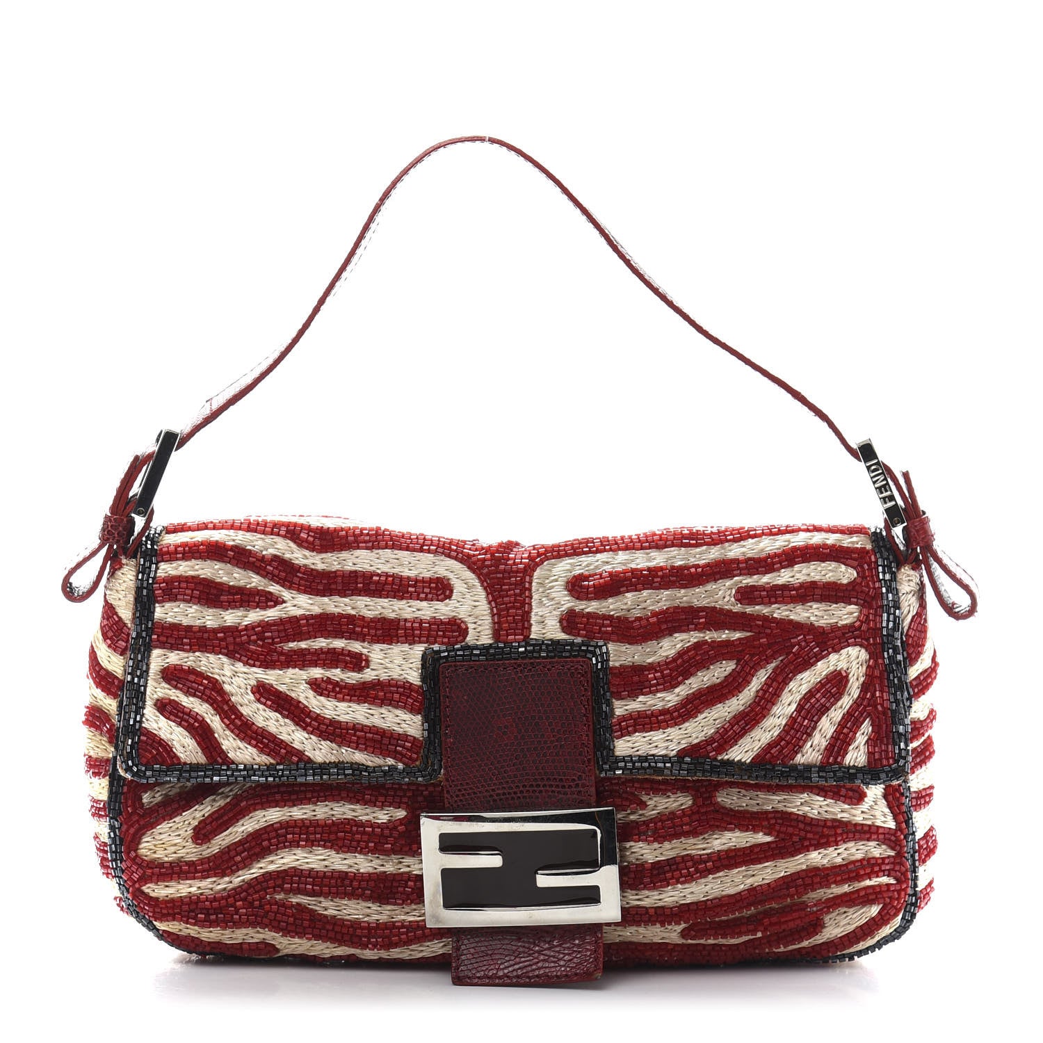 Fendi Lizard Beaded Baguette Red 1 of 11