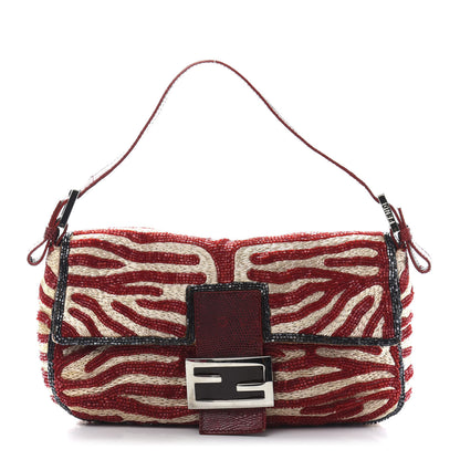Fendi Lizard Beaded Baguette Red 1 of 11