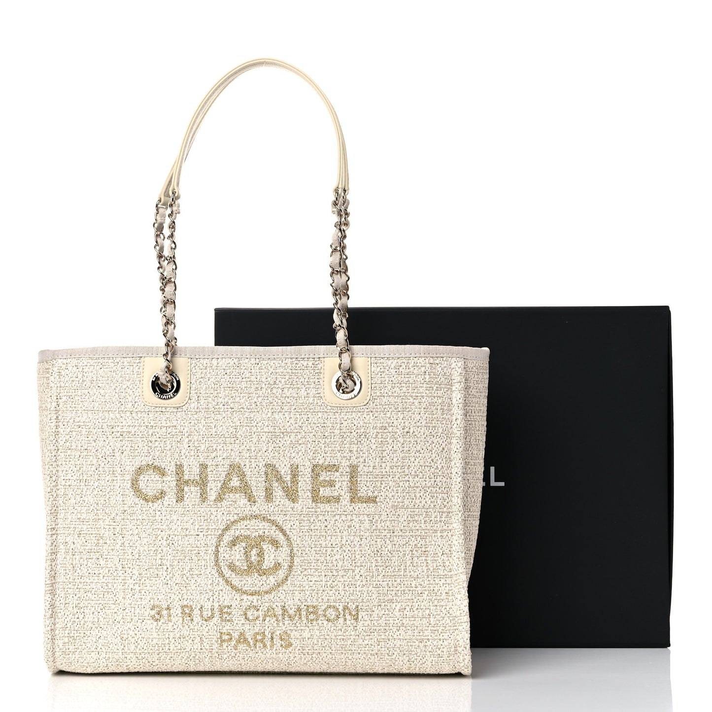 Lurex Boucle Small Deauville Tote Ivory