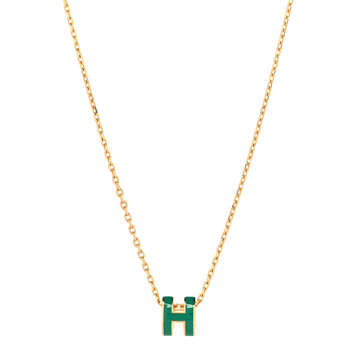 Lacquered Gold Mini Pop H Pendant Necklace Malachite
