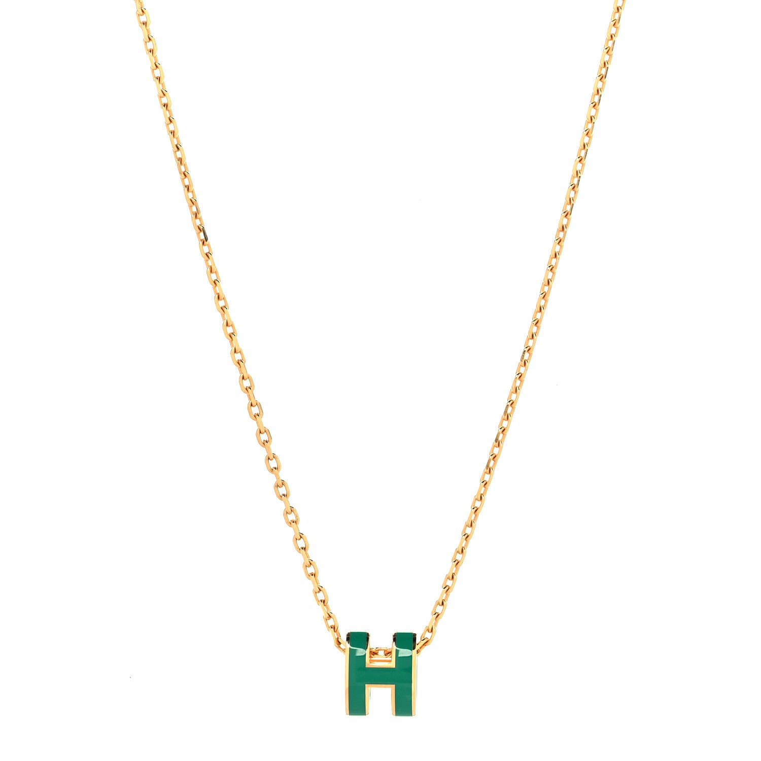 Hermes Lacquered Gold Mini Pop H Pendant Necklace Malachite 1 of 7
