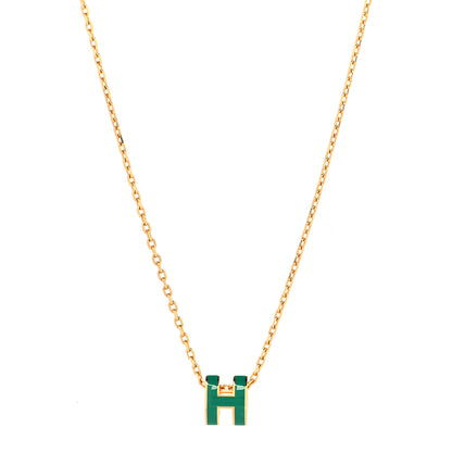 Hermes Lacquered Gold Mini Pop H Pendant Necklace Malachite 1 of 7