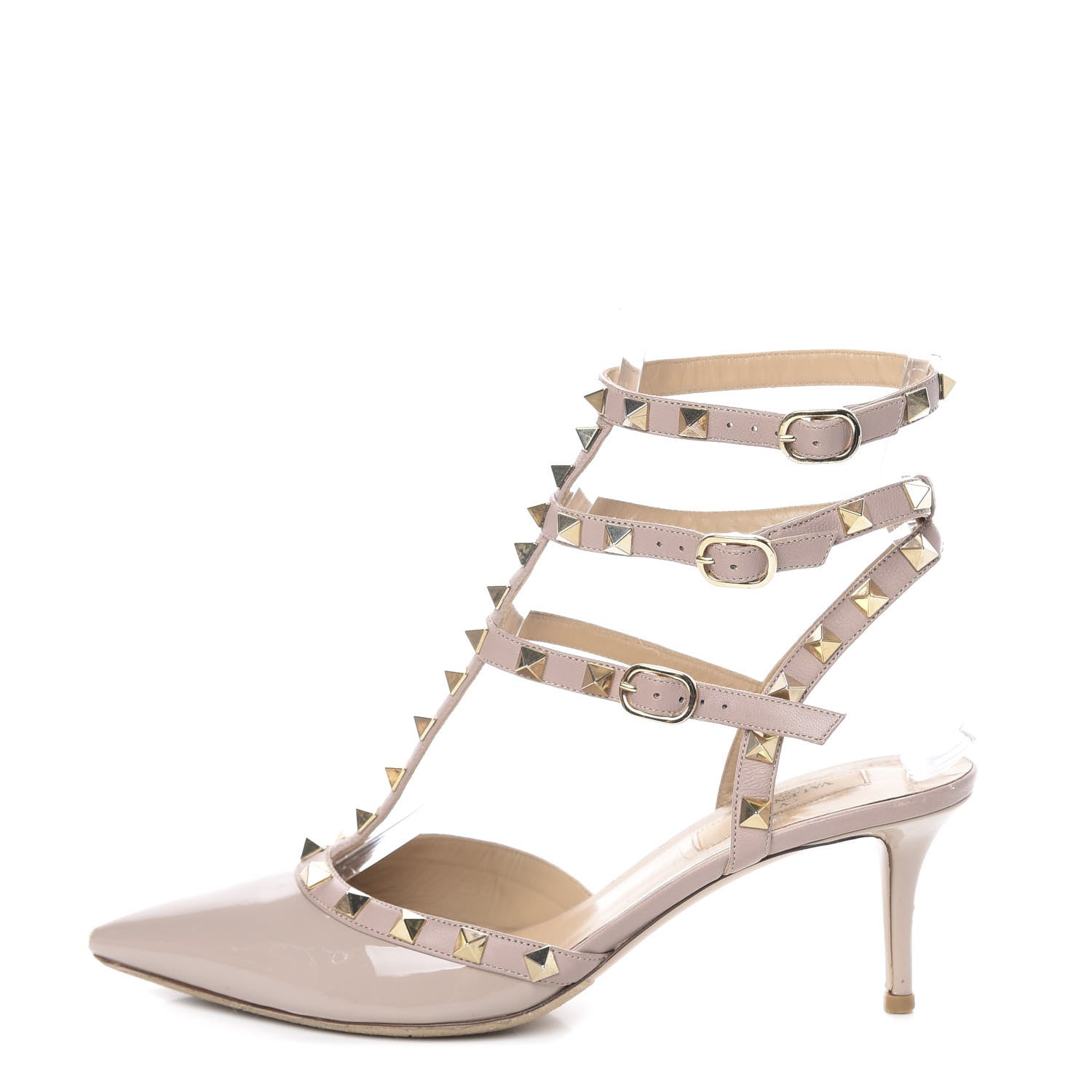 Valentino Garavani Patent Nappa Rockstud Ankle Strap 65mm Pumps 38 Poudre 1 of 11