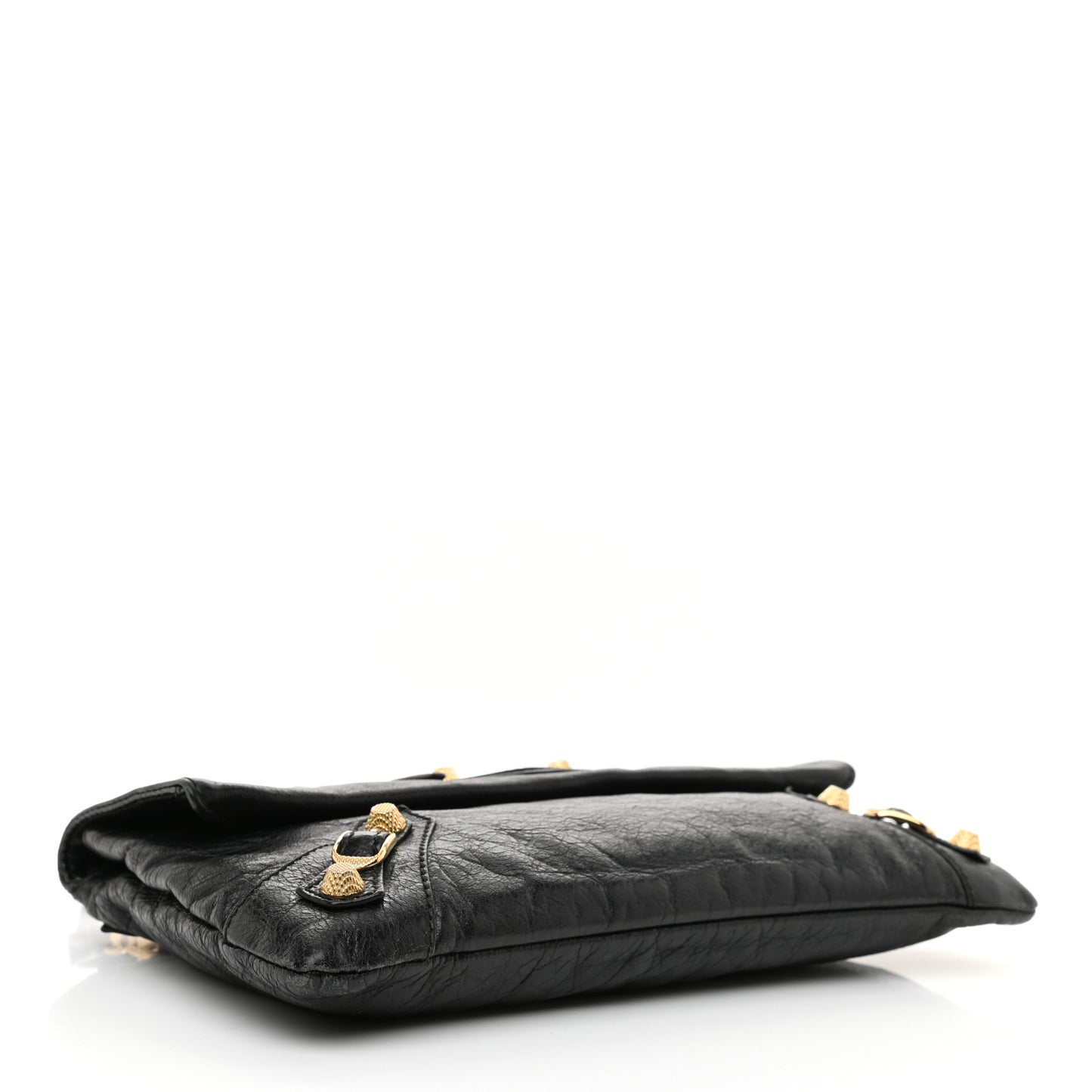 Agneau Giant 12 Gold Hardware Envelope Strap Clutch Black