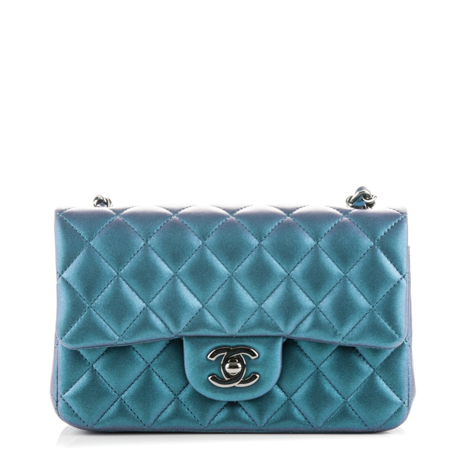 Chanel Iridescent Lambskin Quilted Mini Rectangular Flap Turquoise 1 of 8
