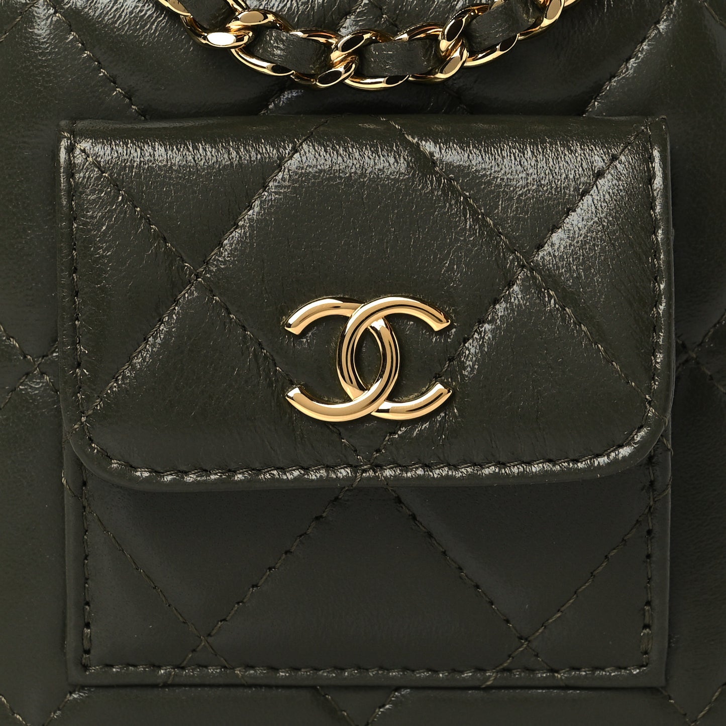 Lambskin Quilted Polly Pocket Top Vanity With Chain Khaki