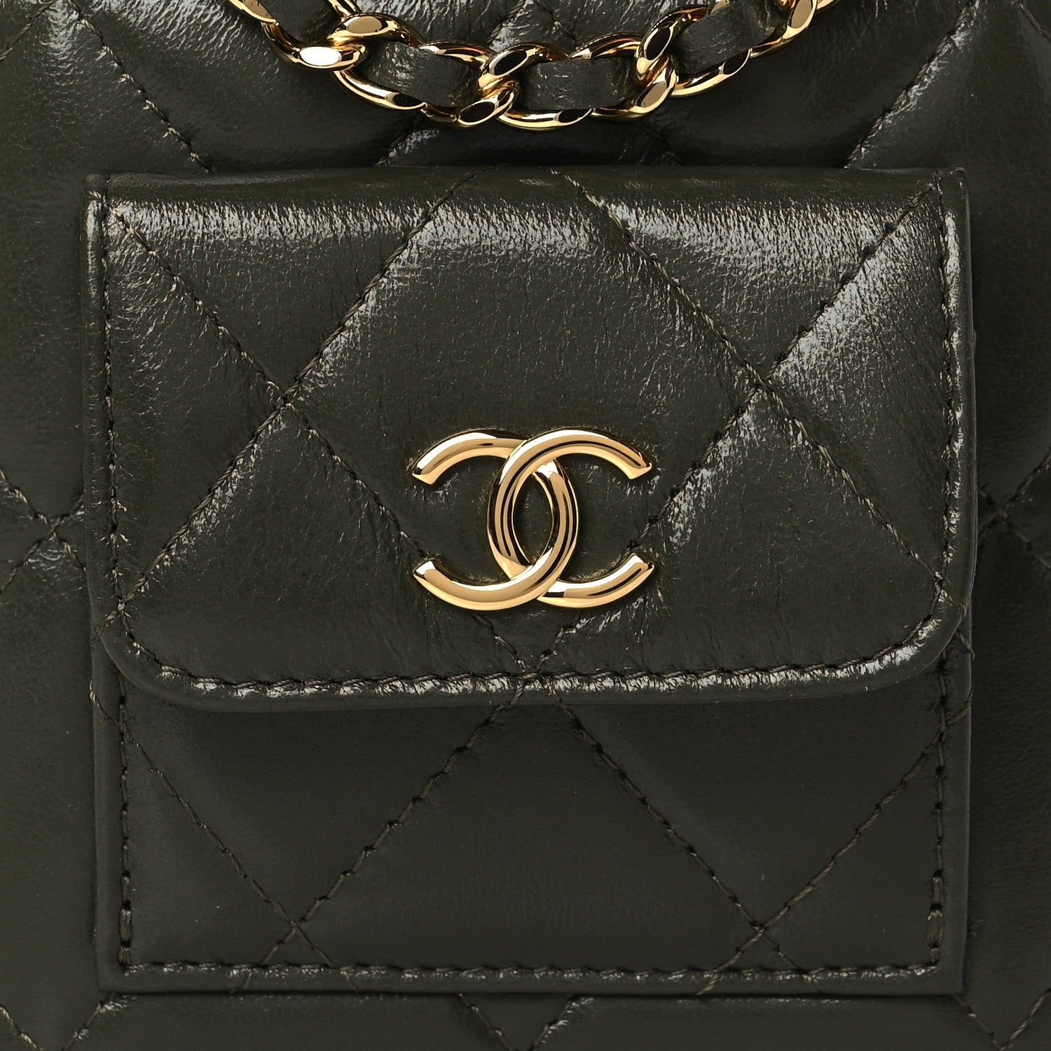Chanel Lambskin Quilted Polly Pocket Top Vanity With Chain Khaki 8 of 11