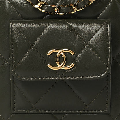 Chanel Lambskin Quilted Polly Pocket Top Vanity With Chain Khaki 8 of 11