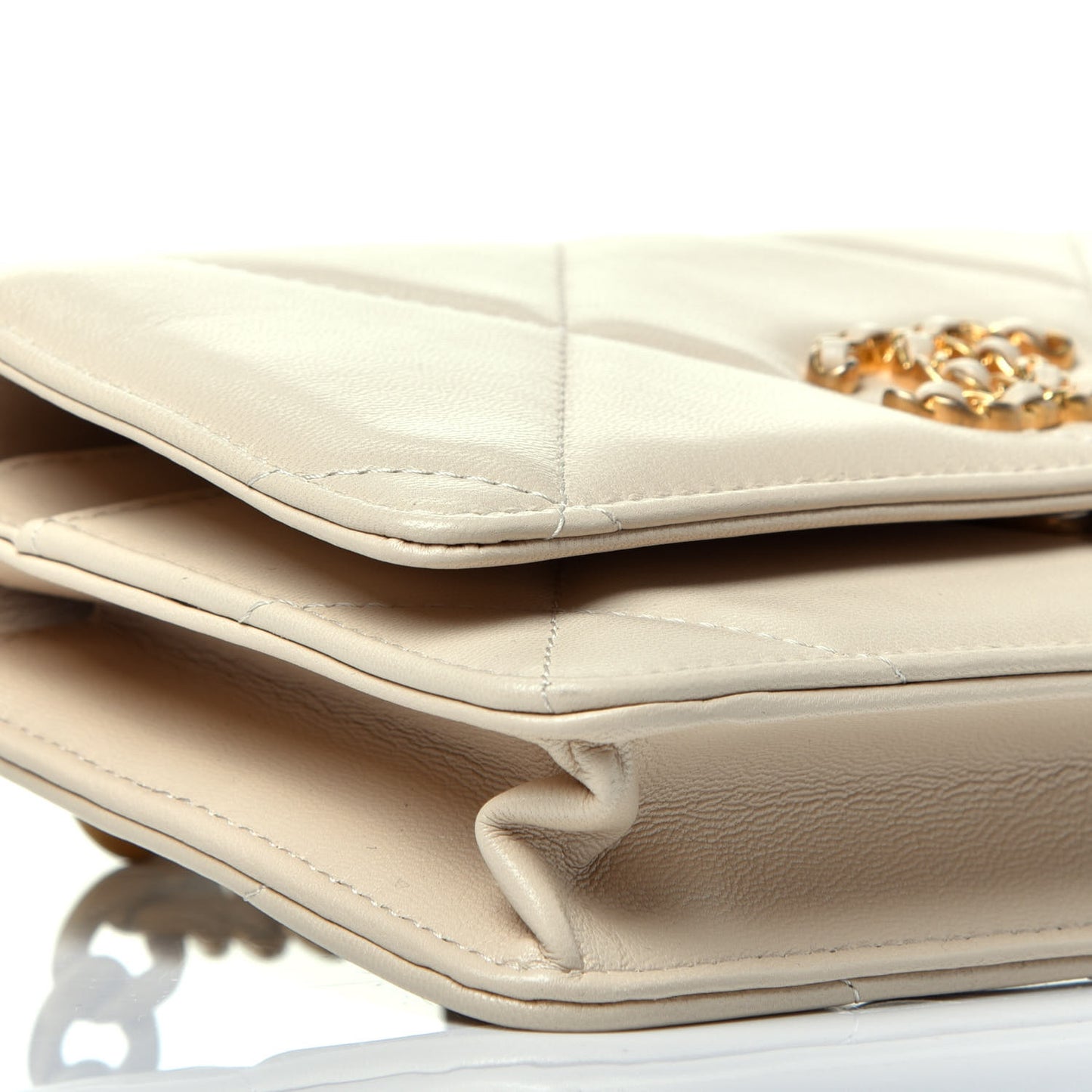 Goatskin Quilted Chanel 19 Wallet On Chain WOC Light Beige