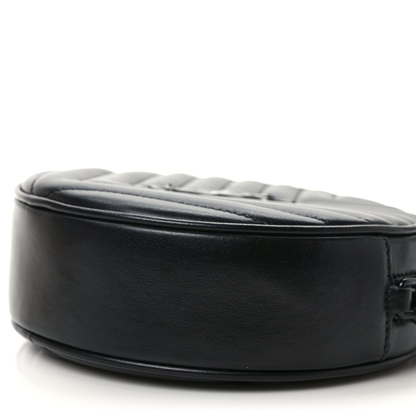 Calfskin Matelasse Chevron Round Vinyle Camera Bag Black