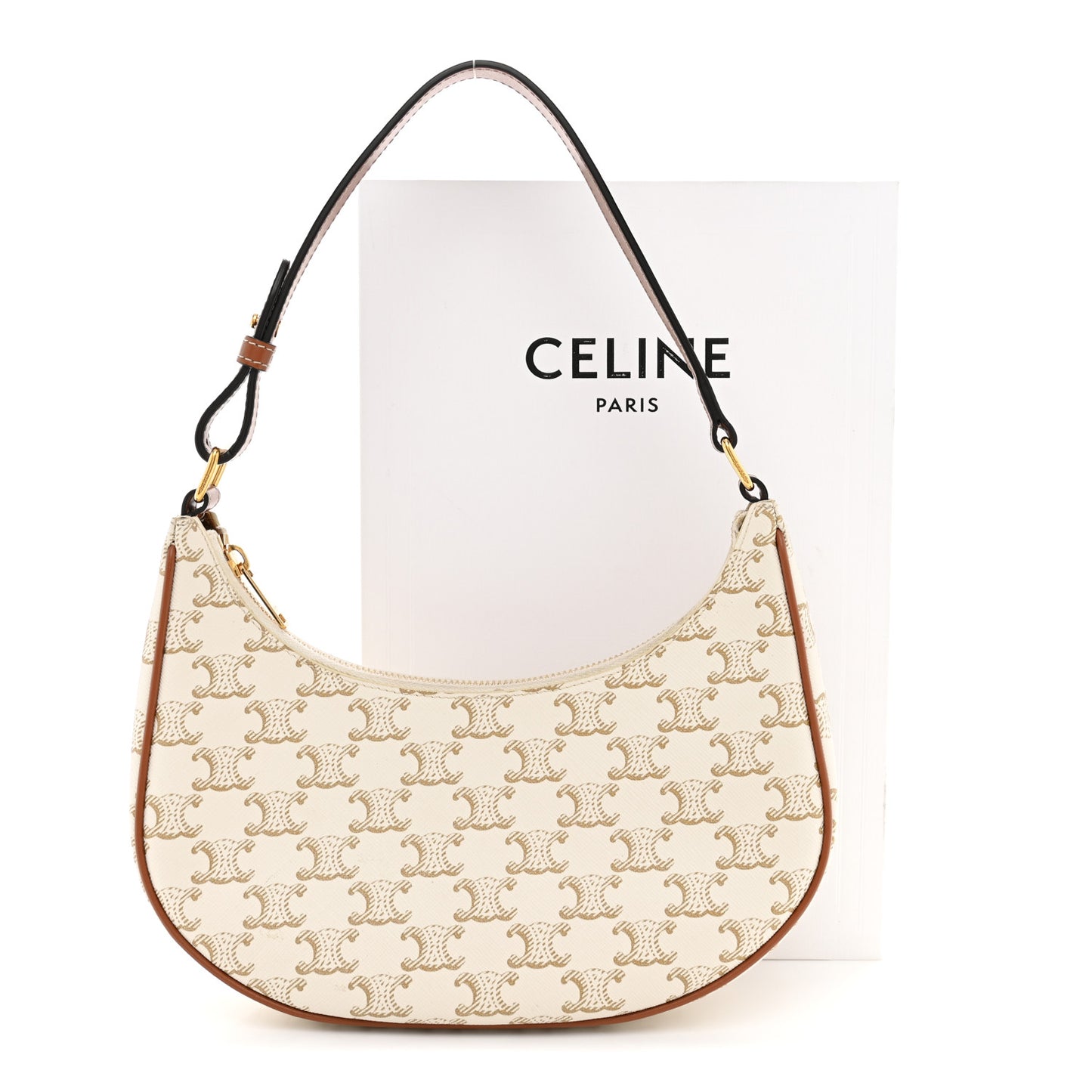 Canvas Calfskin Ava Triomphe Shoulder Bag White