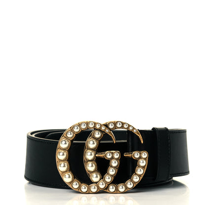 Gucci Moon Calfskin Pearl Double G 40mm Belt 90 36 Black Cream 1 of 4