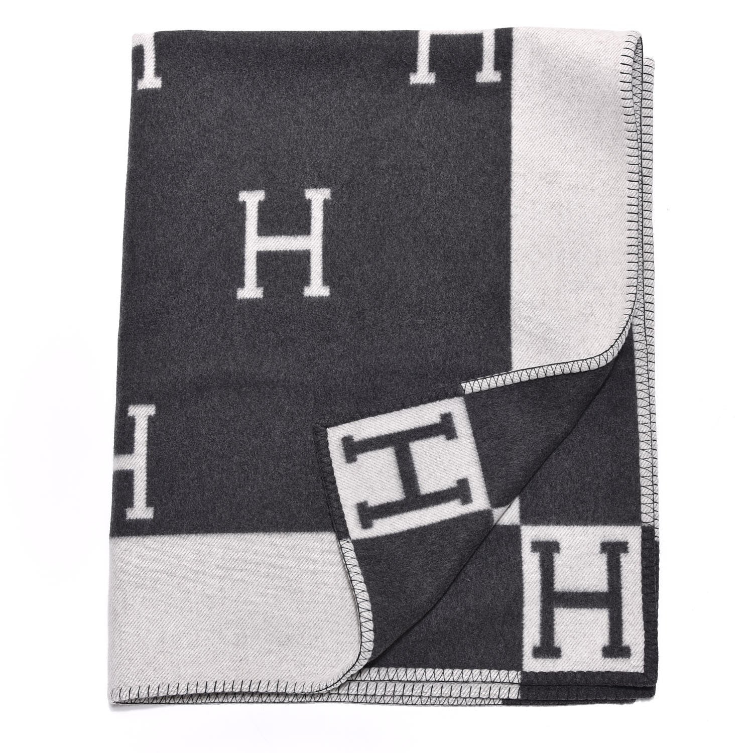 Hermes Wool Cashmere Avalon Blanket Ecru Gris Fonce 3 of 4