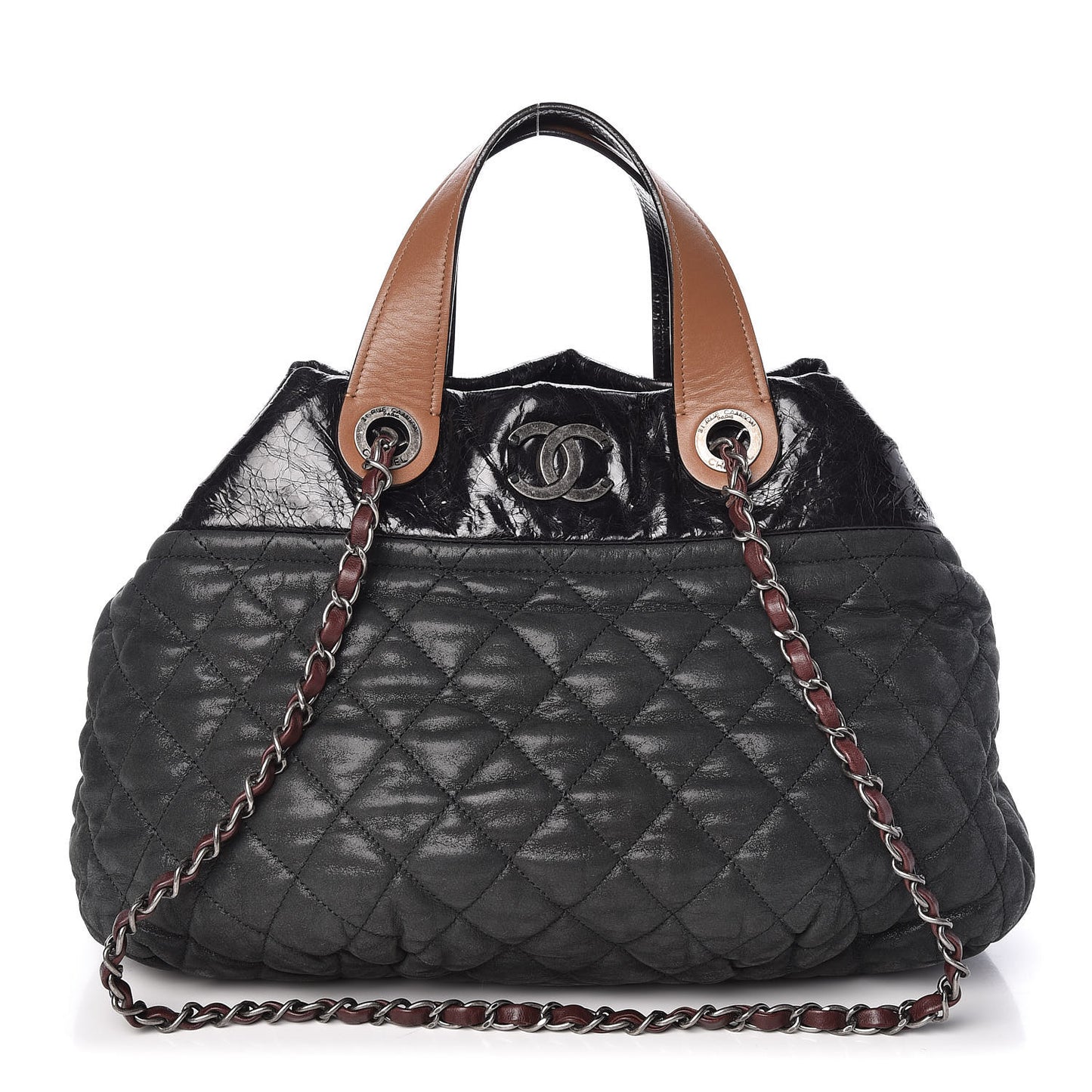 Iridescent Calfskin Small In the Mix Tote Dark Green