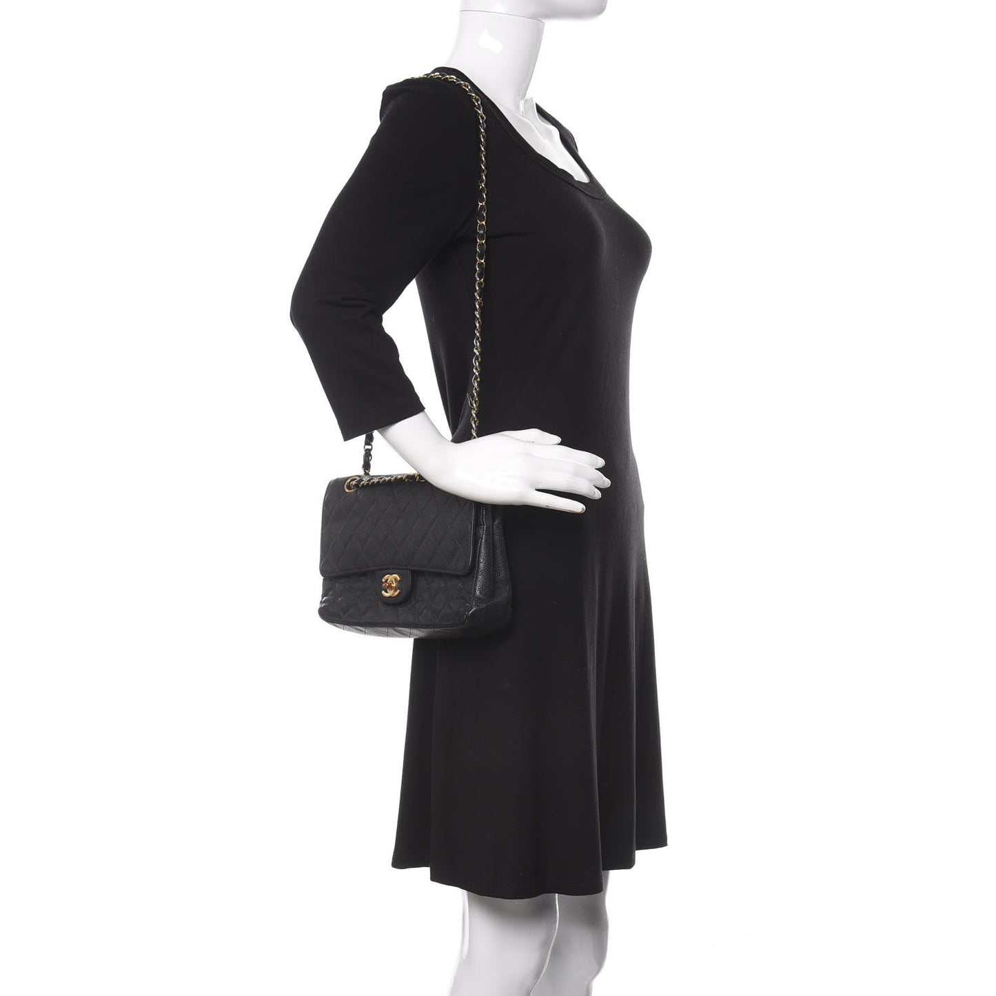 Caviar Quilted Medium Double Flap Black