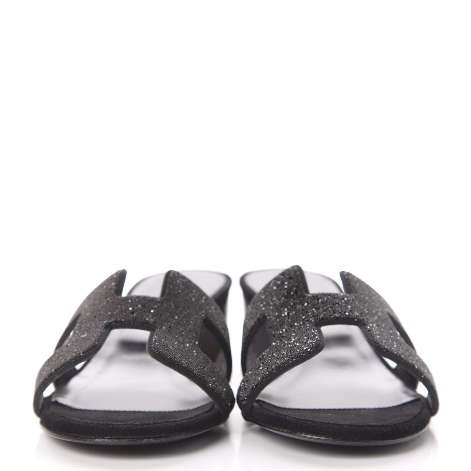 Hermes Suede Goatskin Crystal Powder Oasis Sandals 37 Black 2 of 11