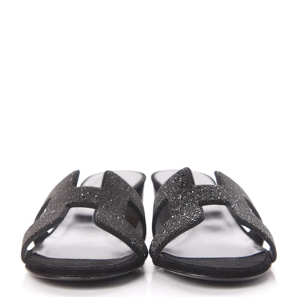 Hermes Suede Goatskin Crystal Powder Oasis Sandals 37 Black 2 of 11